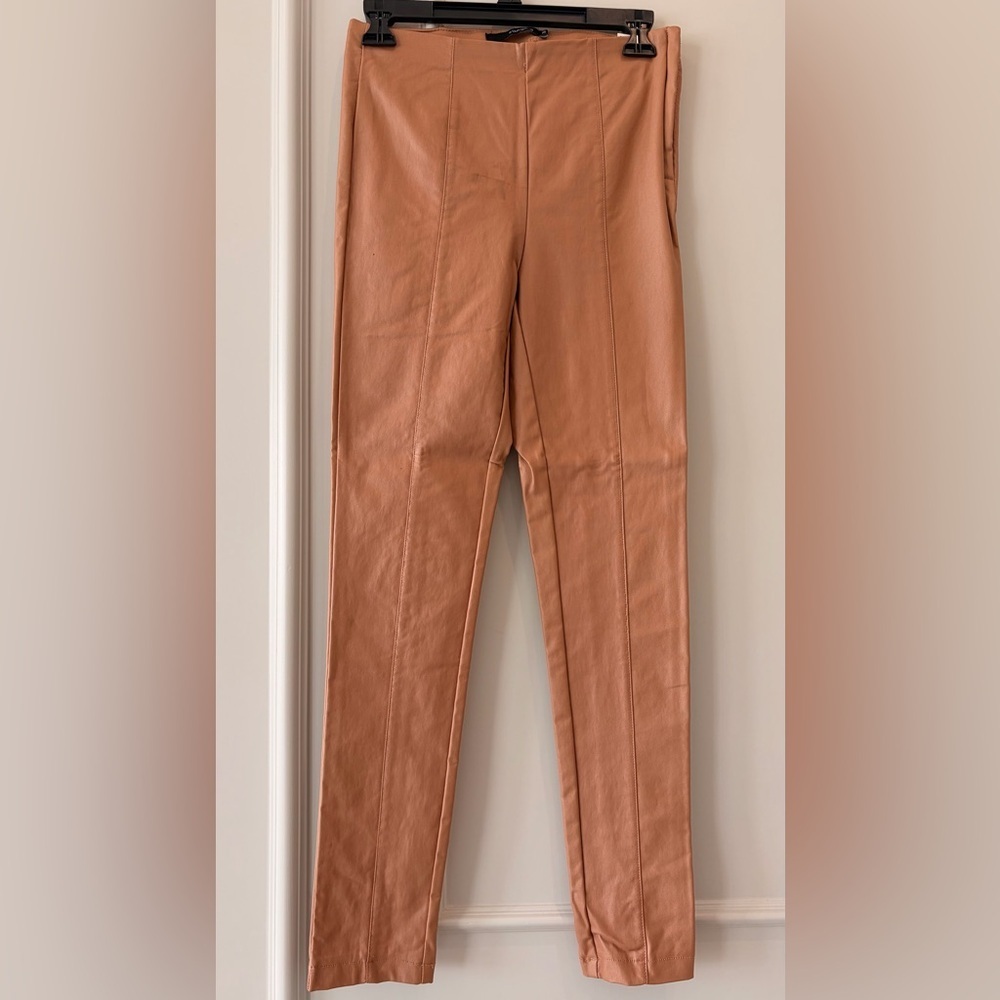 Elegant Tan Women's Faux Leather Leggings
